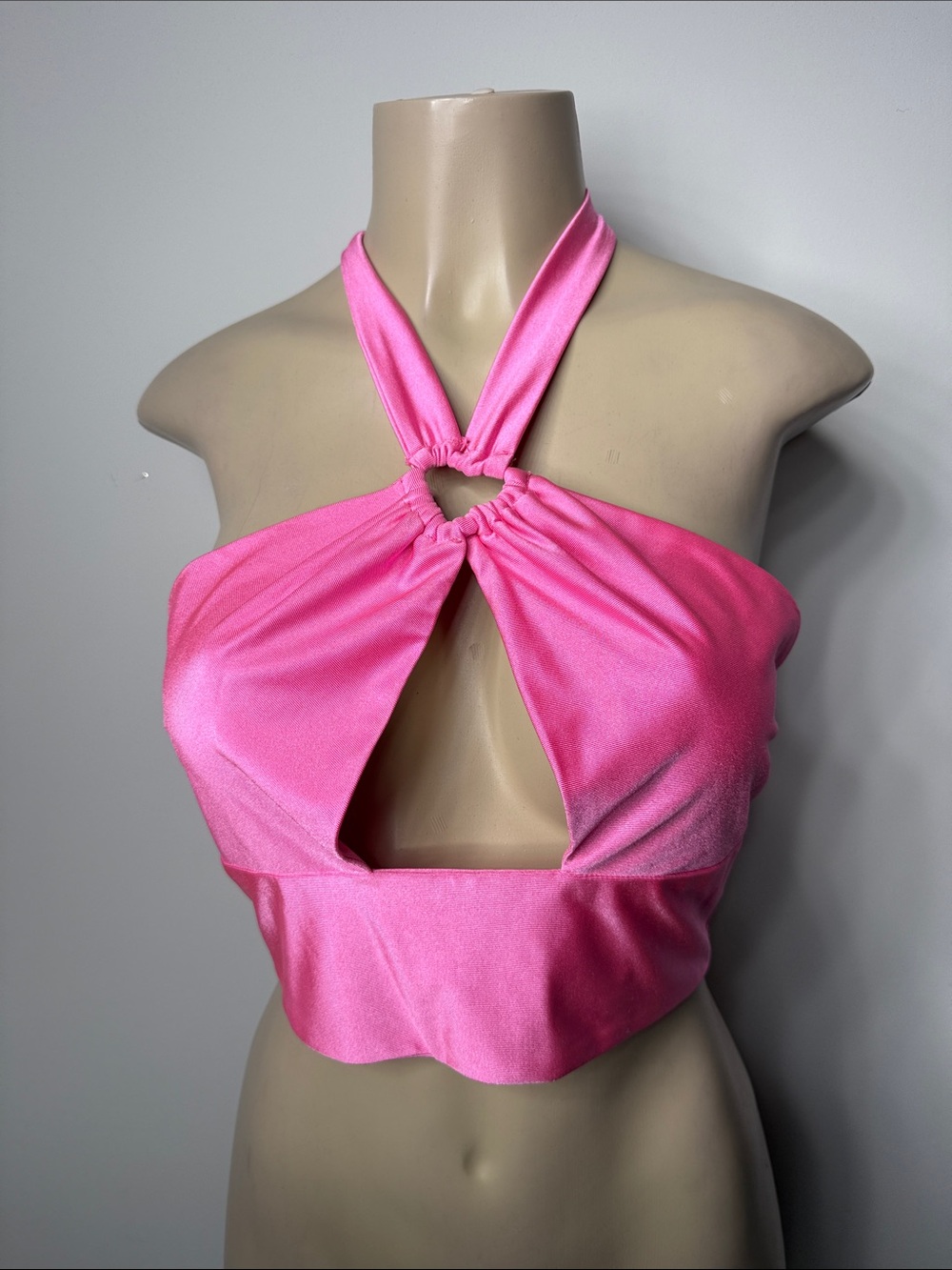 SHEIN Hot Pink Halter Cutout Satin Crop Top